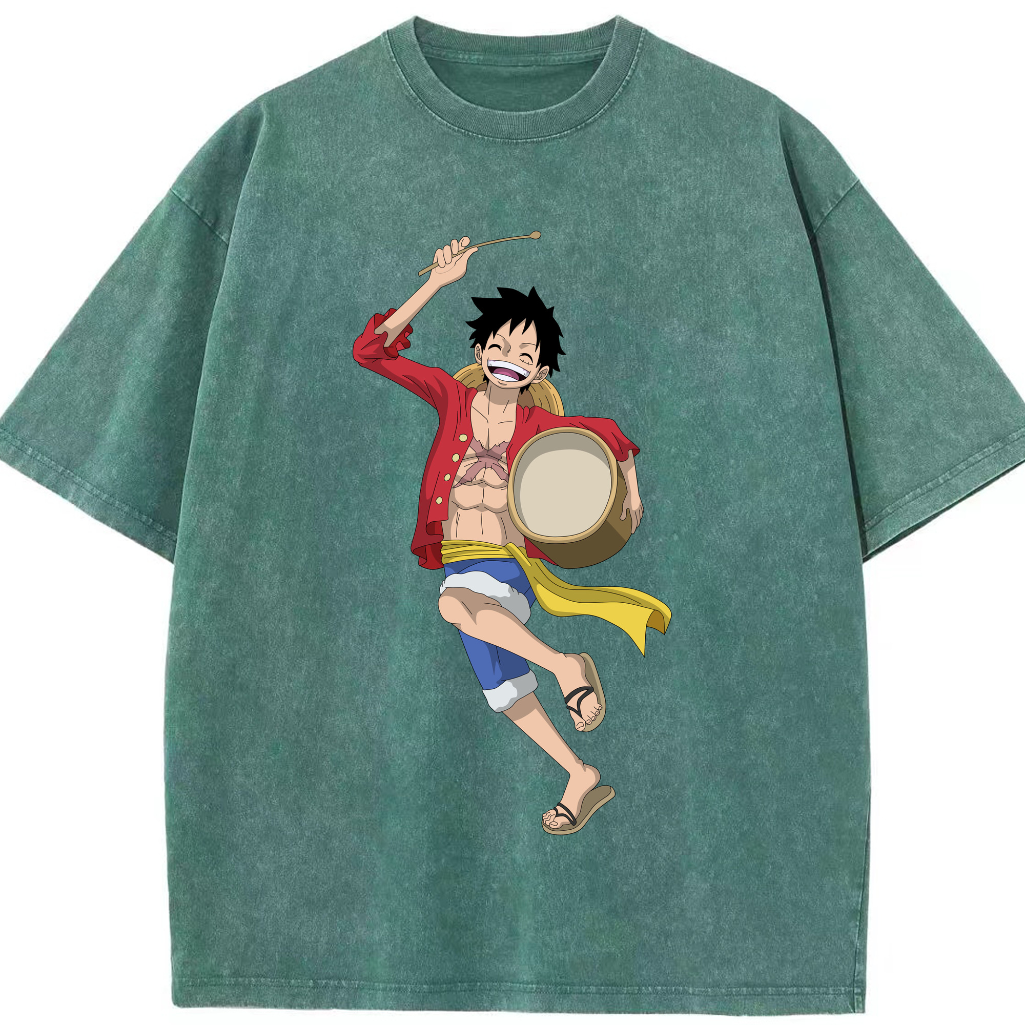 ワンピース モンキー・D・ルフィ ONE PIECE Monkey D. Luffy 綿100% ヴィンテージ風 半袖Tシャツ（フロントプリント）